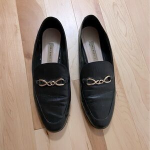 Zara basic black loafers gold buckle